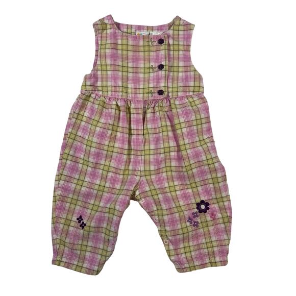 Vintage Y2K "GARDEN PARTY" Romper Girls 3-6 months Plaid Pink - Picture 1 of 5
